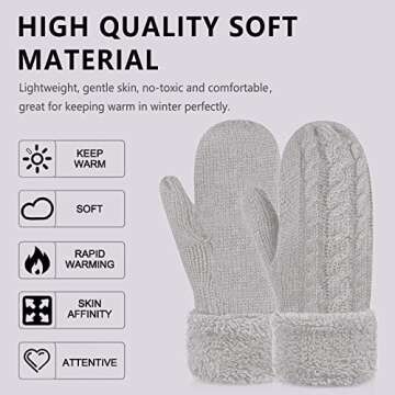 Women's Winter Gloves Warm Lining - Cozy Wool Knit Thick Gloves Mittens in 11 color (gray)