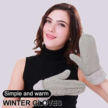 Women's Winter Gloves Warm Lining - Cozy Wool Knit Thick Gloves Mittens in 11 color (gray)