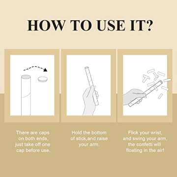 BATTIFE 8Pack Gold Confetti Sticks, Gold Metallic Confetti Poppers, Wedding Confetti Flick Flutter Shoots for Birthday Party, Graduation, Anniversary Parties Supplies, Square, 7.8inch