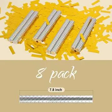 BATTIFE 8Pack Gold Confetti Sticks, Gold Metallic Confetti Poppers, Wedding Confetti Flick Flutter Shoots for Birthday Party, Graduation, Anniversary Parties Supplies, Square, 7.8inch
