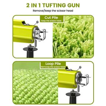 Tufting Gun, Carpet Weaving Machine, 2 in 1 Cut and Loop Pile Electric Tufting Gun, 5-45 Stitches/s High Speed Rug Gun, 4-19mm Adjustable Pile Height, Hand Tufting Gun for Handmade DIY (Lemon)