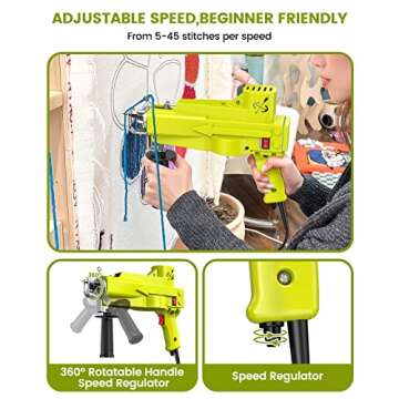Tufting Gun, Carpet Weaving Machine, 2 in 1 Cut and Loop Pile Electric Tufting Gun, 5-45 Stitches/s High Speed Rug Gun, 4-19mm Adjustable Pile Height, Hand Tufting Gun for Handmade DIY (Lemon)