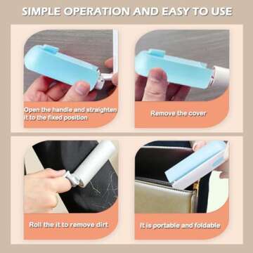 Mini Lint Roller with 150 Sheets, Travel Size Portable Lint Roller Compact Pet Hair Remover with 5 Refills, Sticky Small Lint Remover for Pocket Travel Essentials for Clothes (Blue)