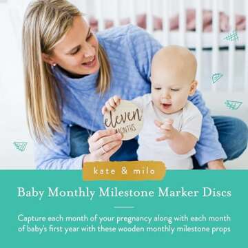 Kate & Milo Baby Monthly Milestone Marker Discs - Classic Cursive Script Wooden Discs with Reversibl...