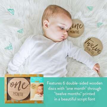 Kate & Milo Baby Monthly Milestone Marker Discs - Classic Cursive Script Wooden Discs with Reversible Photo Props for Baby Announcement and Milestones, Gender-Neutral Gift for Newborn Boy and Girl