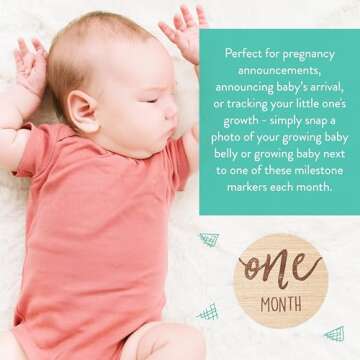 Kate & Milo Baby Monthly Milestone Marker Discs - Classic Cursive Script Wooden Discs with Reversible Photo Props for Baby Announcement and Milestones, Gender-Neutral Gift for Newborn Boy and Girl