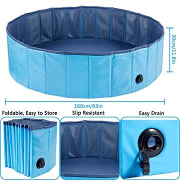 DreiWasser Dog Pool Foldable Pet Outdoor Swimming Pool Collapsible Anti-Slip Hard PVC Pet Paddling Bathtub for Large and Xtra Large Dogs, Kids, Pets((63'' * 12'')/(160cm x 30cm))