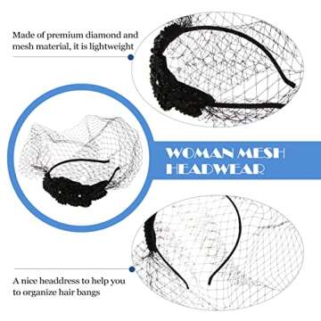 Lurrose Women's Mesh Headband with Rhinestone - Vintage Wedding Fascinator for Bridal Tea Party