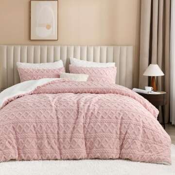 Andency Fluffy Sherpa Full Comforter Set, Super Soft Blush Fleece Warm Bedding for Winter, Luxury Ja...