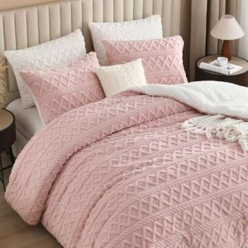Andency Fluffy Sherpa Full Comforter Set, Super Soft Blush Fleece Warm Bedding for Winter, Luxury Jacquard Boho Thick Fuzzy Plush Bed Set 3 Pieces(1 Shaggy Comforter, 2 Pillowcases)