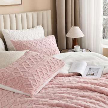 Andency Fluffy Sherpa Full Comforter Set, Super Soft Blush Fleece Warm Bedding for Winter, Luxury Jacquard Boho Thick Fuzzy Plush Bed Set 3 Pieces(1 Shaggy Comforter, 2 Pillowcases)