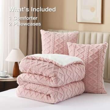Andency Fluffy Sherpa Full Comforter Set, Super Soft Blush Fleece Warm Bedding for Winter, Luxury Jacquard Boho Thick Fuzzy Plush Bed Set 3 Pieces(1 Shaggy Comforter, 2 Pillowcases)