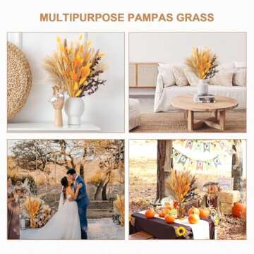 Fall Home Decor 104Pcs Orange Pampas Grass Decor Autumn Dried Flowers Decorations Fluffy Boho Gold B...