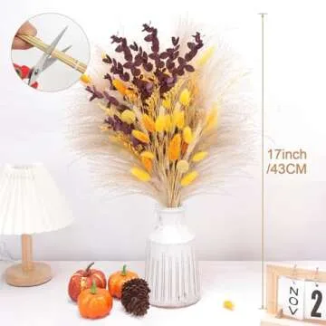 Fall Home Decor 104Pcs Orange Pampas Grass Decor Autumn Dried Flowers Decorations Fluffy Boho Gold Bouquet Fall Wedding Table Centerpieces Rustic Farmhouse Floral Fall Yellow Boho Decor Indoor Outdoor