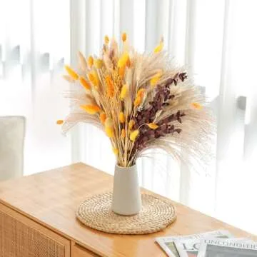 Fall Home Decor 104Pcs Orange Pampas Grass Decor Autumn Dried Flowers Decorations Fluffy Boho Gold Bouquet Fall Wedding Table Centerpieces Rustic Farmhouse Floral Fall Yellow Boho Decor Indoor Outdoor