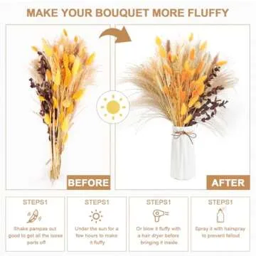 Fall Home Decor 104Pcs Orange Pampas Grass Decor Autumn Dried Flowers Decorations Fluffy Boho Gold Bouquet Fall Wedding Table Centerpieces Rustic Farmhouse Floral Fall Yellow Boho Decor Indoor Outdoor