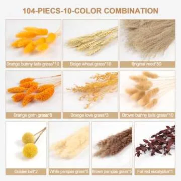 Fall Home Decor 104Pcs Orange Pampas Grass Decor Autumn Dried Flowers Decorations Fluffy Boho Gold Bouquet Fall Wedding Table Centerpieces Rustic Farmhouse Floral Fall Yellow Boho Decor Indoor Outdoor