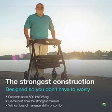 Helavo Bariatric Walker with Large, Height-Adjustable Seat, 500 lbs Weight Capacity, All Terrain 8-i...