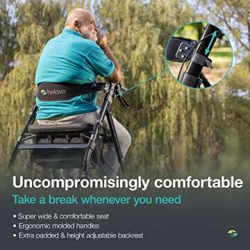 Helavo Bariatric Walker with Large, Height-Adjustable Seat, 500 lbs Weight Capacity, All Terrain 8-inch Wheels, 28-inch Wide - Extra Wide Heavy Duty Rollator for Seniors