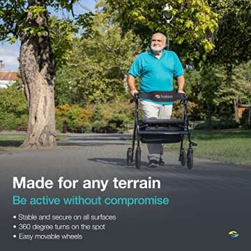 Helavo Bariatric Walker with Large, Height-Adjustable Seat, 500 lbs Weight Capacity, All Terrain 8-inch Wheels, 28-inch Wide - Extra Wide Heavy Duty Rollator for Seniors