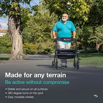 Helavo Bariatric Walker with Large, Height-Adjustable Seat, 500 lbs Weight Capacity, All Terrain 8-inch Wheels, 28-inch Wide - Extra Wide Heavy Duty Rollator for Seniors