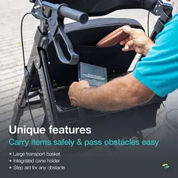 Helavo Bariatric Walker with Large, Height-Adjustable Seat, 500 lbs Weight Capacity, All Terrain 8-inch Wheels, 28-inch Wide - Extra Wide Heavy Duty Rollator for Seniors