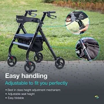 Helavo Bariatric Walker with Large, Height-Adjustable Seat, 500 lbs Weight Capacity, All Terrain 8-inch Wheels, 28-inch Wide - Extra Wide Heavy Duty Rollator for Seniors