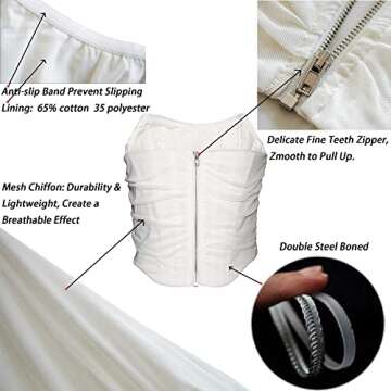 MOALLUOM Mesh Corset Crop Top Bustier Underbust Boned Backless Sleeveless Strapless Off Shoulder Aesthetic Bodyshaper for Women Y2K (White, 4-6)