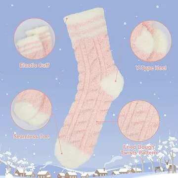 5 Pairs Womens Fuzzy Socks Warm Cozy Slipper Socks Fluffy Socks Christmas Gifts