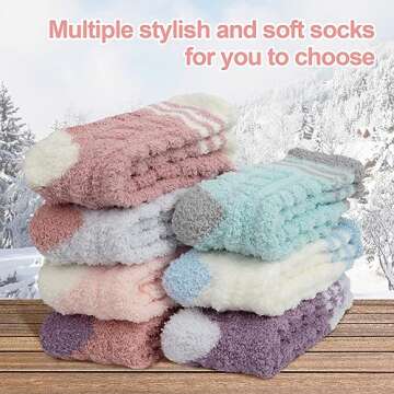 5 Pairs Womens Fuzzy Socks Warm Cozy Slipper Socks Fluffy Socks Christmas Gifts