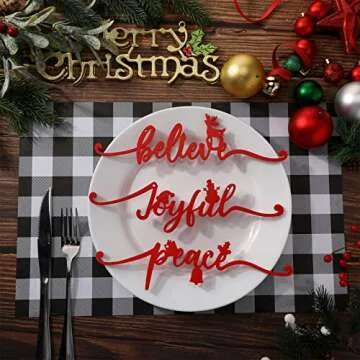 Jetec 12 Merry Christmas Sign Table Decorations Plate Letter Sign Decor Wood Cutout Letter Place Card Signs with 24 ft Ropes Xmas Hanging Decorations for Home Table Xmas Tree Wall(Red)