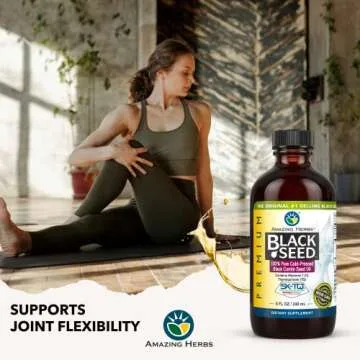 Amazing Herbs Premium Black Seed Oil - Gluten Free, Non GMO, Cold Pressed Nigella Sativa Aids in Digestive Health, Immune Support, Brain Function - 8 Fl Oz