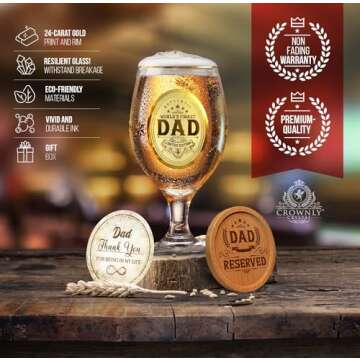 Kies CROWNLY CRYSTAL® Christmas Gifts for Dad Personalized Beer Glass Birthday Gifts for Dad Gifts From Daughter Birthday Gifts for Dad From Son Dad Glasses Best Dad Gifts for Christmas Gifts for Men