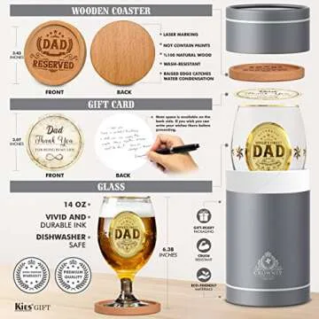 Kies CROWNLY CRYSTAL® Christmas Gifts for Dad Personalized Beer Glass Birthday Gifts for Dad Gifts From Daughter Birthday Gifts for Dad From Son Dad Glasses Best Dad Gifts for Christmas Gifts for Men