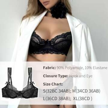 Elegant Women's Balconette Lace Bra Unlined Underwire