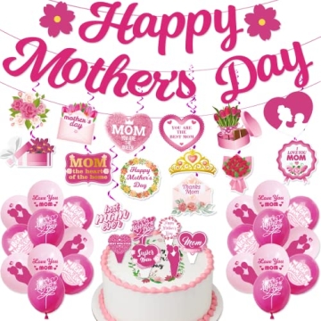 Mother's Day Decorations, Happy Mother's Day Decorations Includes Happy Mother's Day Banner Cake Top...