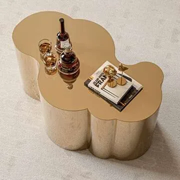 IKIFLY Modern Gold Stainless Coffee Table, Small Cloud Fashion Design Accent Table for Living Room Bedroom