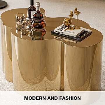 IKIFLY Modern Gold Stainless Coffee Table, Small Cloud Fashion Design Accent Table for Living Room Bedroom