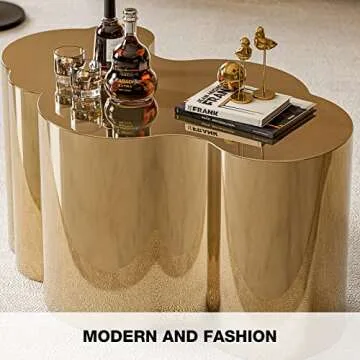 IKIFLY Modern Gold Stainless Coffee Table, Small Cloud Fashion Design Accent Table for Living Room Bedroom