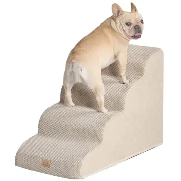 EHEYCIGA Curved Dog Stairs Ramp for High Beds - 4-Step Foam Stairs for Small Pets