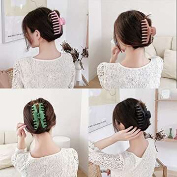 JSY Hair Clips for Women - 90's Fashion Hair Styling Accessories, Large Hair Claw Clips for Thick Hair, Long Nonslip Matte Hair Clips, Strong Hold, 4 Colors (4 Packs)