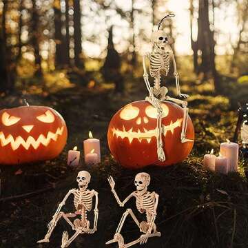 Abakuku 18" Posable 5 Pack Halloween Skeleton Decorations,Human Bones for Halloween Party with Movable Joints,for Haunted Houses, Front Lawn, Graveyard Props