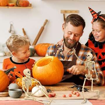 Abakuku 18" Posable 5 Pack Halloween Skeleton Decorations,Human Bones for Halloween Party with Movable Joints,for Haunted Houses, Front Lawn, Graveyard Props