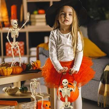 Abakuku 18" Posable 5 Pack Halloween Skeleton Decorations,Human Bones for Halloween Party with Movable Joints,for Haunted Houses, Front Lawn, Graveyard Props