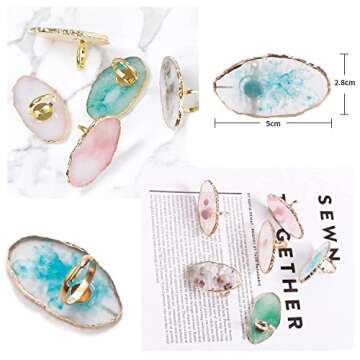 Resin DIY Nail Art Palette, Painting Drawing Color Plate with Adjustable Finger Rings,3pcs Marble Na...