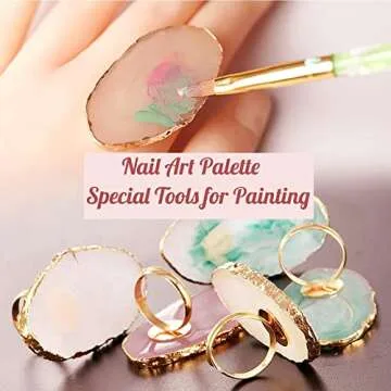 Resin DIY Nail Art Palette, Painting Drawing Color Plate with Adjustable Finger Rings,3pcs Marble Nail Art Palette Ring Gel Polish Mixing Tray Gold Edge Manicure Tool Accessory
