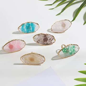 Resin DIY Nail Art Palette, Painting Drawing Color Plate with Adjustable Finger Rings,3pcs Marble Nail Art Palette Ring Gel Polish Mixing Tray Gold Edge Manicure Tool Accessory