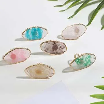 Resin DIY Nail Art Palette, Painting Drawing Color Plate with Adjustable Finger Rings,3pcs Marble Nail Art Palette Ring Gel Polish Mixing Tray Gold Edge Manicure Tool Accessory