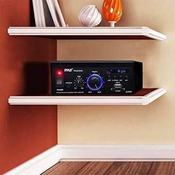 Pyle Home Audio Power Amplifier System - 2x40W Dual Channel Mini Theater Power Stereo Sound Receiver Box w/ USB, RCA, AUX, LED, Remote, 12V Adapter - For Speaker, iPhone, Studio Use