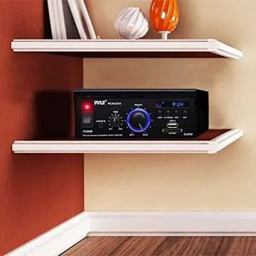 Pyle Home Audio Power Amplifier System - 2x40W Dual Channel Mini Theater Power Stereo Sound Receiver Box w/ USB, RCA, AUX, LED, Remote, 12V Adapter - For Speaker, iPhone, Studio Use